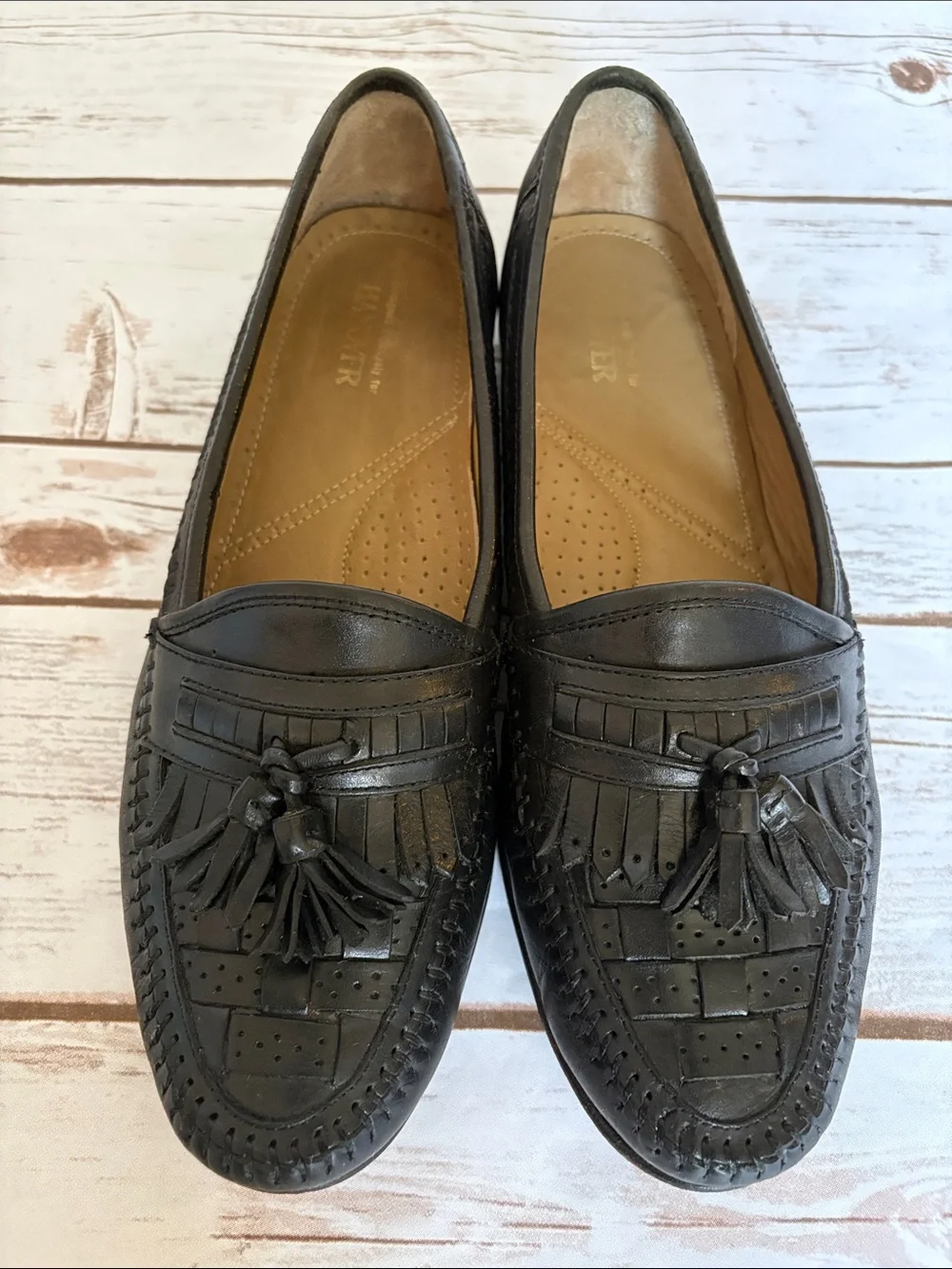 Men's Hanover Black Leather Tassel Slip-On Loafers